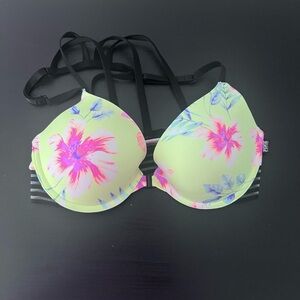 Victorias Secret PINK 32D Wear Everywhere Push Up Front Close Floral Bra - NEW